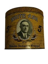 Vintage 1928 Antique White Ash 5 Cent Cigar Tobacco Advertising Tin PERKASIE PA picture