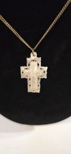Vintage MOTHER OF PEARL CROSS Crucifix BETHLEHEM Carved MOP Christianity Israel picture