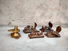 Vintage Brass Bronze Hindu God Sacred Shivling Bull Ox Nandi Statue Snake Diwali picture