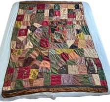 Antique 1890s Tattered Crazy Quilt Hand Pieced Embroidered 60” x 80” Primitive picture