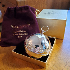 Wallace 38th Annual Christmas Sleigh Bell 2006-Box & Pouch Silverplate Beautiful picture