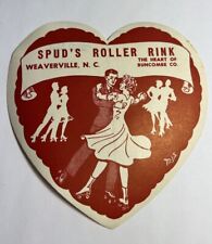 MJS 1940s Roller Skating Rink Sticker Spud's Weaverville NC Label Ephemera picture