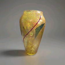 Beautiful Iridescent and Geometric Fused Art Glass Vase picture