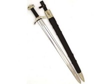 Medeival Warrior 13th Century Full Tang Carbon Steel Sword w/Leather Scabbard picture