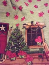 Vintage Christmas Tablecloth / Red Green Poinsettia / Holiday Dining / Linens picture