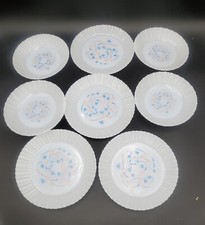 8 Vintage Termocrisa White Milk Glass Mexico 4 Plates 4 Bowls Blue Peach  picture