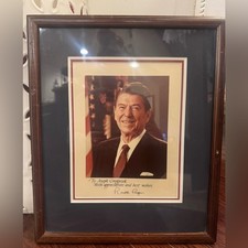 Vintage Ronald Reagan Autographed Signed Professionally Matted Framed Photo Pic picture