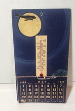 • Rare Vintage 1938 Advertising Calendar Thermometer Tums NR Night Sky Airplane picture