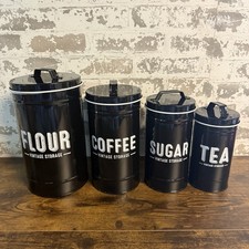 NEW - Farmhouse Flour-Coffee-Sugar-Tea Vintage Storage Counter Containers Black picture