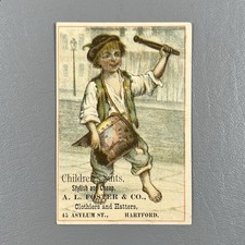 Victorian Trade Card Barefoot Child AL Foster Co Hartford CT Clothiers and Hat picture