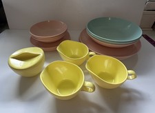VTG Windsor Melmac Dishes Lot Of 18 Pieces Pink White Yellow Blue picture