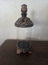 Decorative Tuscan Style Glass Canister Bronze Gold Finish 9.5