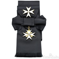 UK Order of St John Badge & Sash Set Black Sash White Maltese Cross Replica picture