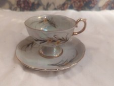 Vintage  Tea Cup & Saucer Gold Gilt Pedestal Floral Unbranded  picture