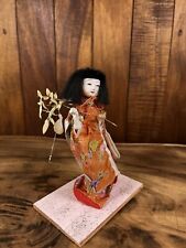 Vintage Japanese Ichimatsu Mini Girl Doll On Stand Handmade 1970’s Kimono 5.5 in picture