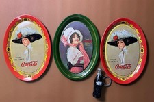 Vintage 1976 Coca-Cola Mini Oval Tin Trays Lot of 3 + Coke Bottle Keychain picture