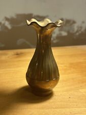 Vintage Solid Brass Bud Vase Scalloped Top - Made In India 4.5” Tall picture
