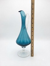 Vintage 1950's Empoli Italian glass Footed Long Neck decanter picture