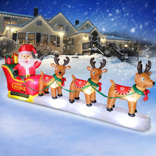 12 FT Christmas Inflatables Santa Claus on Sleigh with 3 Reindeers, Blow up Outd picture