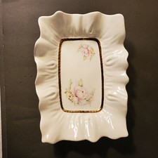 Vintage T Limoge Peint A La Main Ruffled Dish Floral Gem Gold Detail picture