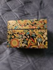 Vintage Mid Modern Gold/Multi-Floral Tin Recipe Box - J Chein Made in USA 1960s picture