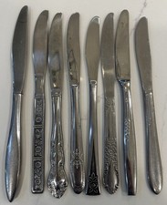 Vtg Mixed Lot of 8 Dinner Knives 9” MCM Mismatched Stainless Floral Patterns picture