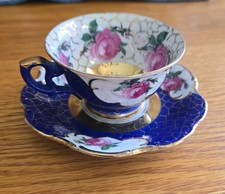 Vintage Winterling Royal Heidelberg Bavaria Cobalt Blue Gold Rose Teacup Saucer picture