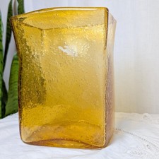 Blenko Hand Blown Rectangular Amber Glass Vintage Vase picture