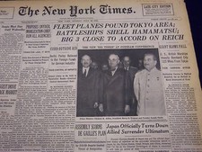 1945 JULY 30 NEW YORK TIMES - FLEET PLANES POUND TOKYO AREA - NT 389 picture