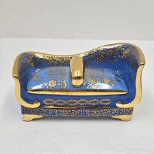 Limoges Porcelain Trinket Box Hand Painted Couch Divan Blue & Gold Victorian picture