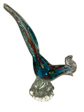 Unique Mid Century Art Glass Murano Bird with Long Tail Figurine 12” Tall Heavy picture