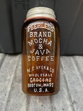Antique PEERLESS Brand Mocha & Java  Coffee Amber Jar,M.S. AYER & Co. picture