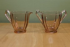 Vtg 2 Pc Set Heisey? Pink Flamingo Depression Glass Cream & Open Sugar  picture