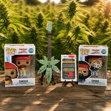 Cheech & Chong Up In Smoke Signed Funko Pops & 420 Mini-Guitar Lot w/ COA picture