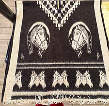 Black White Horse Poncho Fringe Western Southwestern Equestrian Boho One Size picture
