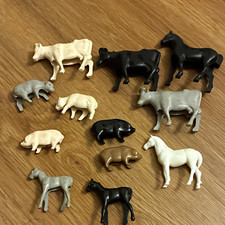 Vintage 1950’s 12 Plastic Farm Animal Figurines Lot - Cows Horses Sheep Pigs picture