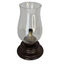 Vintage Hurricane Lamp w Dome Glass Shade And Wood Base Marked Made In Italy picture