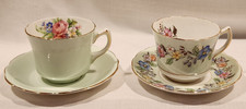 VINTAGE FOLEY V 2763 ENGLISH BONE CHINA CUP & SAUCER SET OF 2 MINT FLOWERS picture