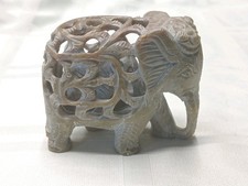 Vintage Hand Carved Soapstone Elephant Figurine Baby Inside picture