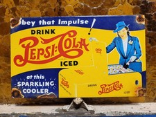 VINTAGE PEPSI COLA PORCELAIN SIGN SODA POP BEVERAGE ICE COOLER RESTAURANT DRINK picture