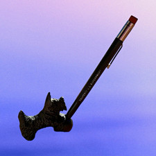 Vintage Scottie Dog 1940s office supply cast metal Schnauzer pencil Pen Holder  picture
