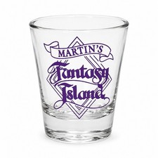 Vintage Martin’s Fantasy Island Shot Glass Purple Logo Barware Grand Island NY picture