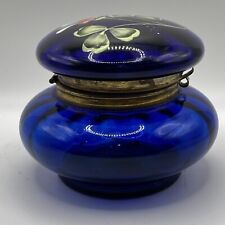 Antique Cobalt Blue Glass Trinket Box Hinged With Stamp CB Rootley Peterboro picture