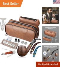Elegant Handmade Pipe Set - Wood Pipe, Leather Pouch & Gift-Ready Accessories picture