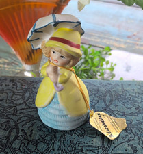 JASCO Adorabelles Bisque Porcelain Hand Painted Girl Umbrella Bell 1979 picture