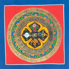 QT Om Vajra Chakra Mantra Thangka, 100% Hand Painting on Cotton Cloth Canvas picture