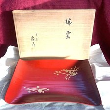 Heian Zohiko Confectionery Tray Vermilion 9.4in x 6.3in picture