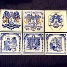 Vintage DELFT Hand Decorated Tiles Blue Off White Gold 80s Holland Apothecary picture