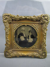 Antique Framed Tintype Photograph 2 High Class Ladies w/ Danish Brass Frame  picture