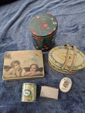Vintage Tin Lot of 6 Antique Tindeco Basket Raphael Cherub Lyle Golden Syrup Min picture